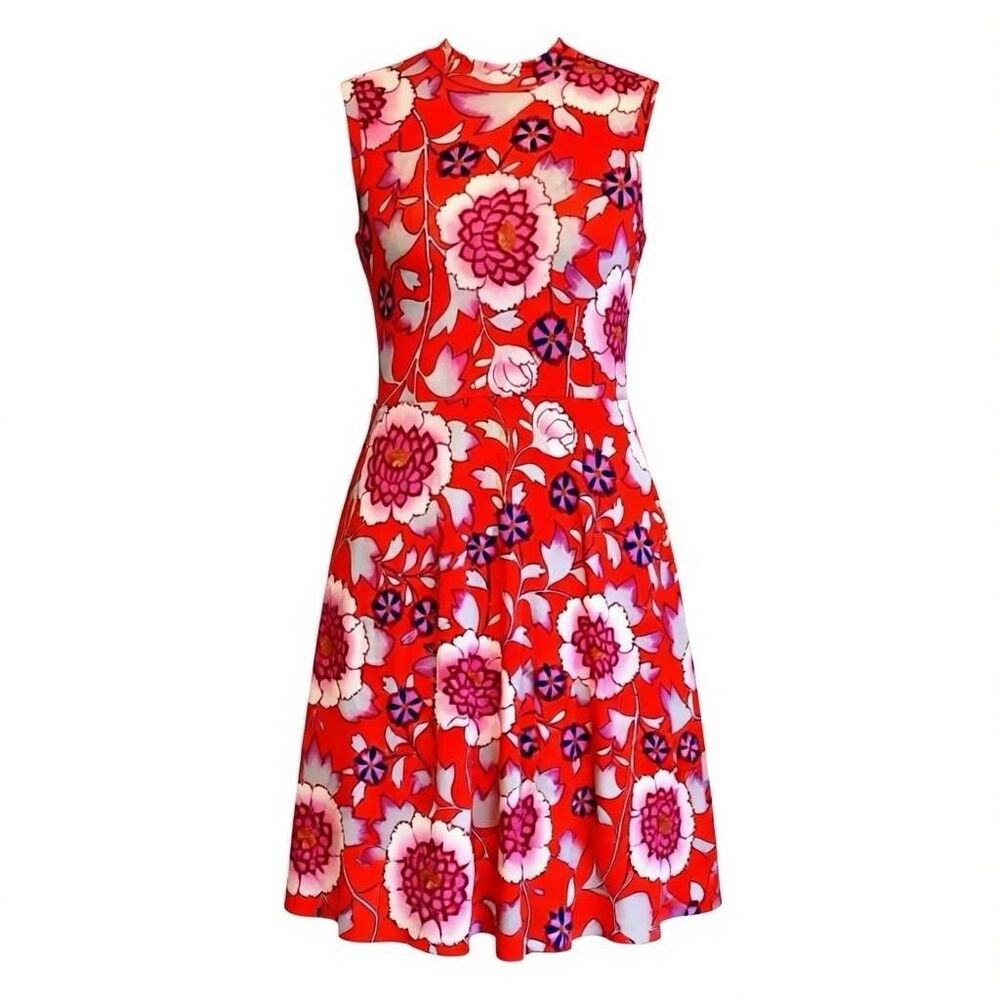 Anthro Maeve Floral Midi Dress Small Red Pink Boho Summer Festival Fit Flare